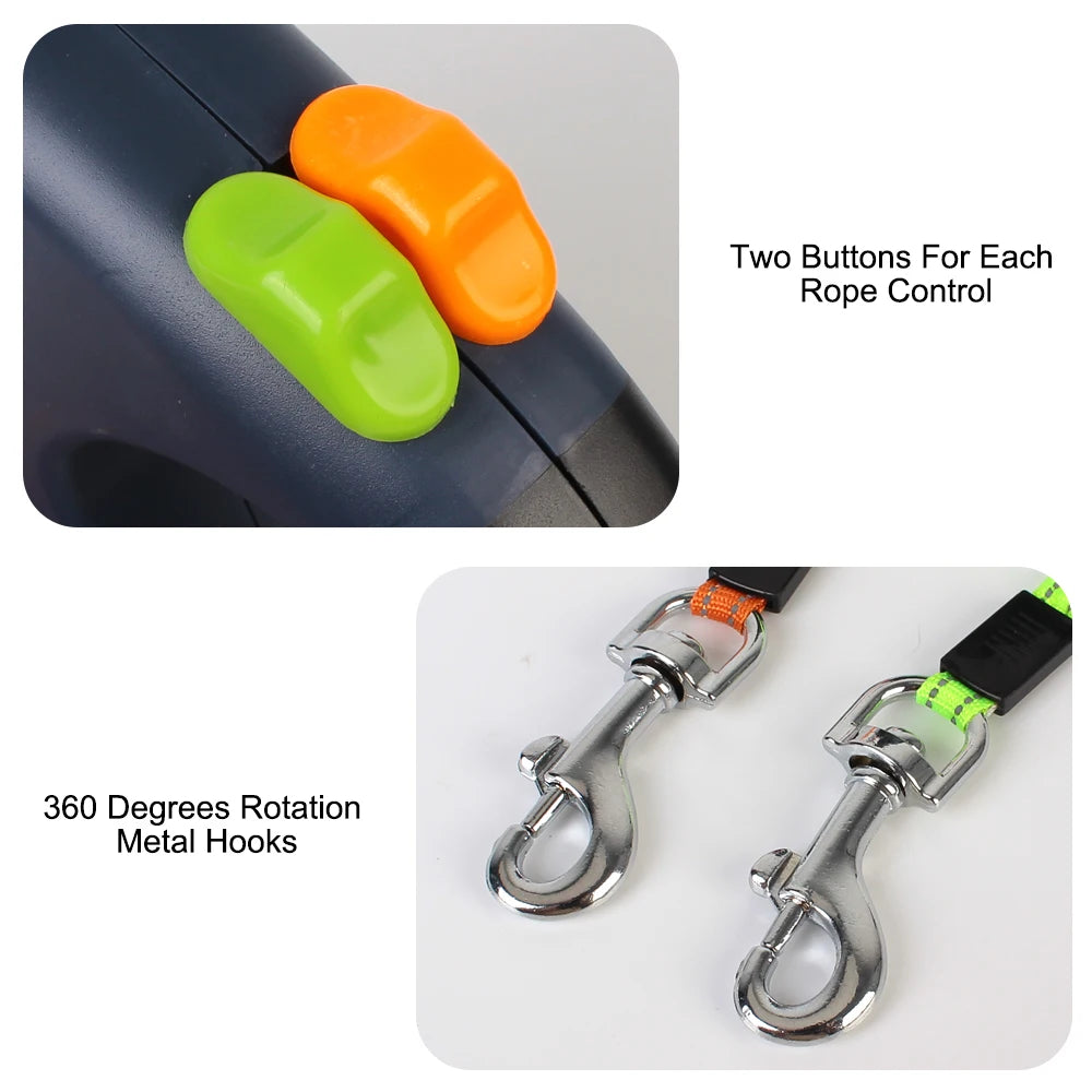 "3M Retractable Dual Dog Leash – No-Tangle, Heavy-Duty with LED Light & Waste Bag Holder"
