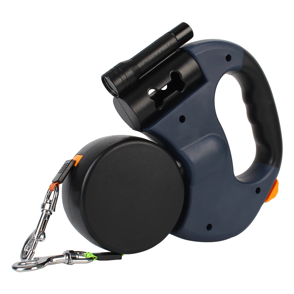 "3M Retractable Dual Dog Leash – No-Tangle, Heavy-Duty with LED Light & Waste Bag Holder"