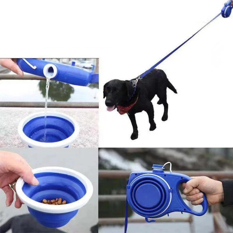Multifunction Dog Leash with Water Bottle, Bowl & Waste Bag Dispenser
