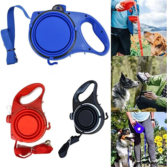 Multifunction Dog Leash with Water Bottle, Bowl & Waste Bag Dispenser